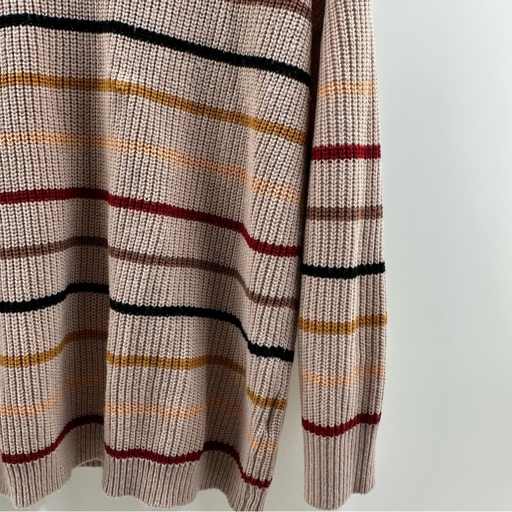 Beige V‑Neck Sweater w/ Black, Brown & Tan Stripes – Size XL - Picture 3 of 5